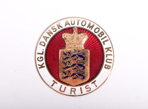 DAK: A Danish Dansk Automobil Klub car grill badge, enamelled brass with central royal crest, 7.5cm diameter