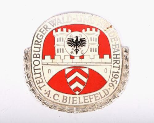 GERMAN: A rare German enamel car badge reading "Teutoburger Wald-und Heide Fahrt 1956