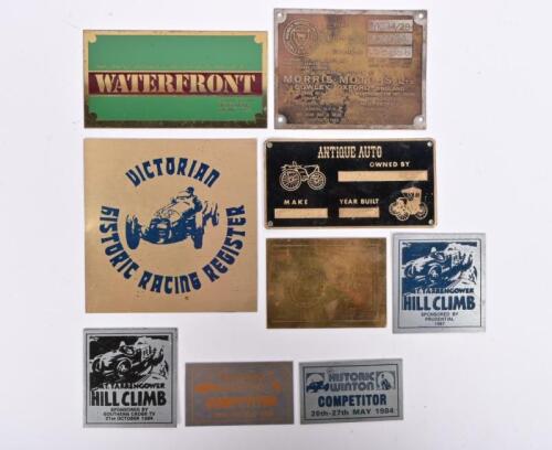 PLAQUES: A collection of plaques. 'HISTORIC WINTON COMPETITOR' & 'MT.TARRENGOWER HILL CLIMB' plaques