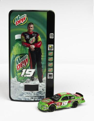 NASCAR: A NOS 1:64 scale Action Racing Collectables 2002 Dodge Intrepid R/T Jeremy Mayfield "Mountain Dew" #19 die-cast model contained in metal vending machine with hinged door