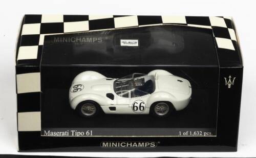 MASERATI: A NOS 1:43 scale Minichamps Maserati Tipo 61 #66 1960 Nassau Trophy Jim Hall die-cast model
