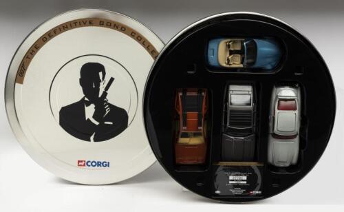 JAMES BOND: A NOS 1:36 scale Corgi "The Definitive Bond Film Canister" 4 piece set comprising Lotus Esprit Turbo, BMW Z3 Roadster, Aston Martin V8 & Aston Martin DB5 die-cast models contained in a film canister