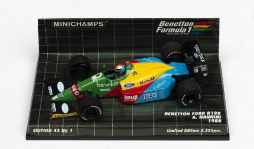 BENETTON: A NOS 1:43 scale Minichamps 1988 Benetton Ford B188 A. Nannini #19 die-cast model