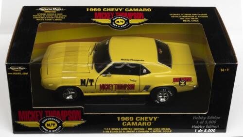 CHEVROLET: A NOS 1:18 scale American Muscle Chevrolet 1969 Camaro "Mickey Thompson" die-cast model
