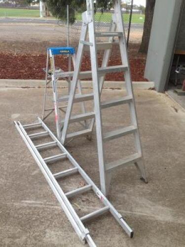 LADDERS: Three aluminium ladders, one extension and two A-frame