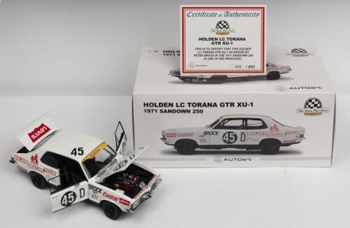 HOLDEN: A NOS 1:18 scale Biante Holden Torana LC GTR XU-1 #45D 1971 Sandown 250 Peter Brock die-cast model with numbered certificate 696/853