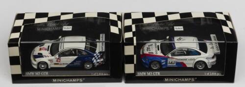 BMW: Two NOS 1:43 scale Minichamps BMW M3 GTR 2001 #42 & 2004 #142 die-cast models