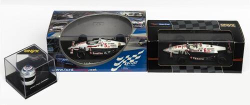 LOLA: Two NOS 1:43 scale Vitesse/Onyx Lola "K-Mart" Nigel Mansell #5 & M Andretti #6 Indy Car die-cast models & Nigel Mansell 1/12 scale die-cast helmet