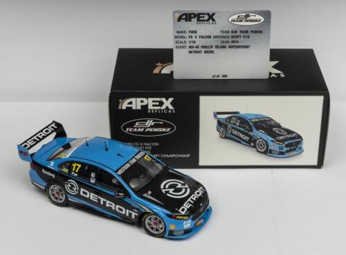FORD: A NOS 1:18 scale Apex Replicas Ford Falcon FG X DJR Team Penske Phillip Island 2015 Scott Pye #17 "Detroit" die-cast model with certificate numbered 37/391