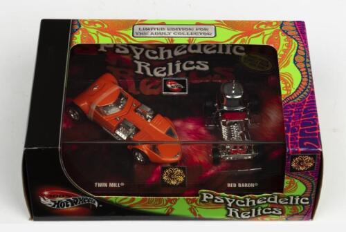 HOT WHEELS: A NOS Hot Wheels Twin Set "Psychedelic Relics" comprising "Twin Mill" & "Red Baron" die-cast models
