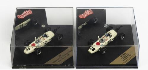 HONDA: Two NOS 1:43 scale Quartzo Formula 1 Honda RA272 Ronnie Bucknum #12 1965 Mexican GP & #28 1965 French GP die cast models