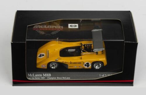 McLAREN: A NOS 1:43 scale Minichamps McLaren M8B #4 1969 CanAm Bruce McLaren die-cast model