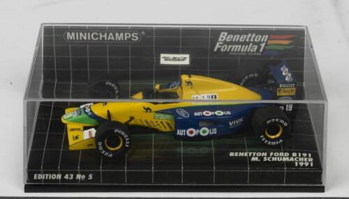 BENETTON: A NOS 1:43 scale Minichamps Benetton Ford B191 #19 Michael Schumacher 1991 "Autopolis" die-cast model