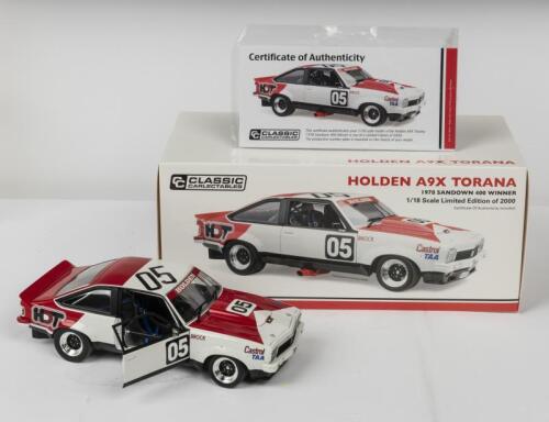 HOLDEN: A NOS 1:18 scale Classic Carlectables Holden A9X Torana #05 Peter Brock 1978 "Holden Dealer Team" Sandown 400 Winner die-cast model numbered limited edition with Certificate of Authenticity