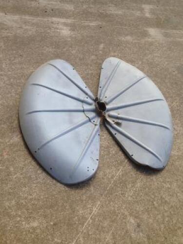 FENDERS: Two undercoated clamshell form tractor mud guards, 80cm high