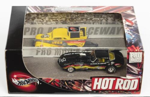 HOT WHEELS: A NOS Hot Wheels Twin Set "Hot Rod Magazine" comprising "1937 Chevy Pro Mod" & "Corvette 1967 Pro Mod" die-cast models