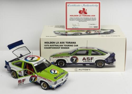 HOLDEN: A NOS 1:18 scale Autoart Holden LX A9X Torana Bob Morris #7 1979 ATCC Winner "ASF Finance" die-cast model with signed numbered Certificate of Authenticity