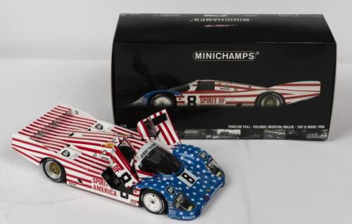 PORSCHE: A NOS 1:18 scale Minichamps Porsche 956L 1986 Le Mans Follmer/Morton/Miller "Spirit of America" #8 die-cast model