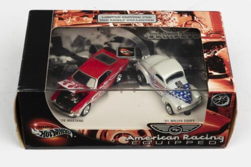 HOT WHEELS: A NOS Hot Wheels Twin Set "American Racing Equipped" comprising "1970 Mustang" & "Willys 1941 Coupe" die-cast models