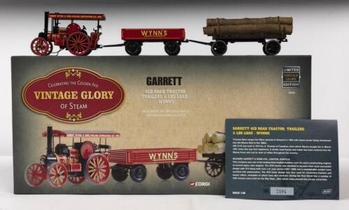 GARRETT: A NOS 1:50 scale Corgi Garrett Road Tractor with Trailers & Log Load "Wynn's" die-cast model with Numbered Certificate