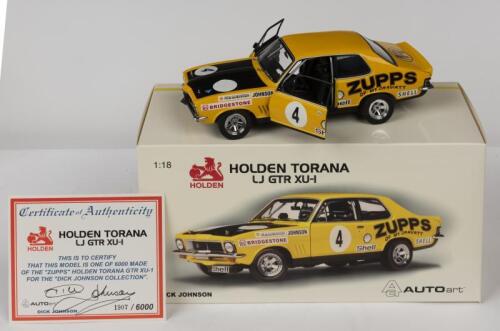 HOLDEN: A NOS 1:18 scale Autoart Holden Torana LJ GTR XU-1 #4 Dick Johnson 1973 "Zupps" die-cast model with signed numbered certificate
