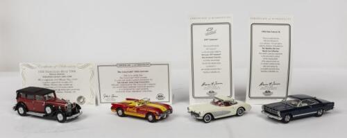 MATCHBOX: Four NOS Matchbox Collectables vehicles: Mercedes-Benz 1938 770K; Chevrolet 1953 & 1957 Corvettes and Ford 1966 Fairlane XL die-cast models - each with Certificate of Authenticity