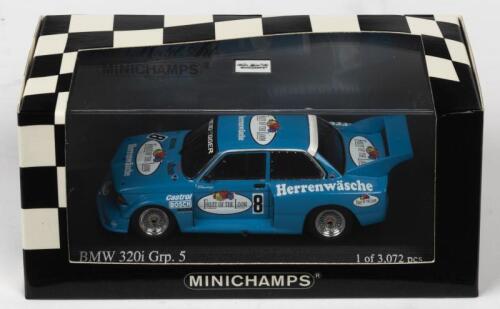 BMW: A NOS 1:43 scale Minichamps BMW 320i Group 5 1977 DRM "Fruit of the Loom" P Schneeberger #8 die-cast model