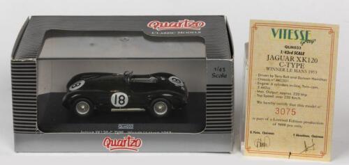 JAGUAR: A NOS 1:43 scale Quartzo Jaguar XK120 C-Type #18 1953 Le Mans Winner Rolt/Hamilton die-cast model with numbered certificate