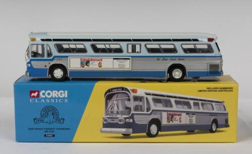 CORGI: A NOS Corgi Classics GM Fishbowl Coach "San Diego Transit" die-cast model with numbered certificate