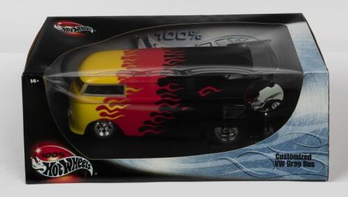 VOLKSWAGEN: A NOS 1:18 scale Hot Wheels Volkswagen Yellow/Red/Black Drag Bus - Customised die-cast model