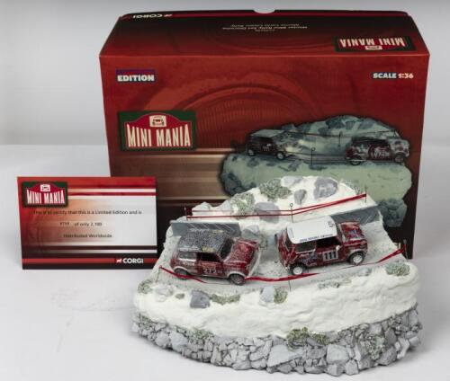 MINI: A NOS 1:36 scale Corgi Winter Mini Rally Diorama Set "Monte Carlo Classic Rally" with numbered certificate & 2 die-cast model Minis with operating headlights
