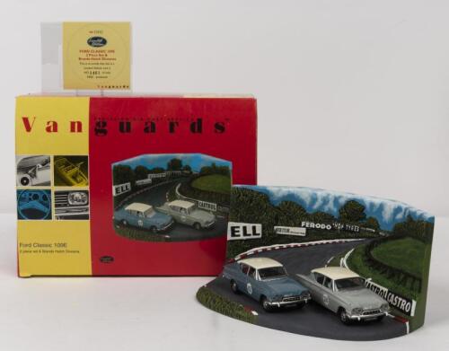 FORD: A NOS Vanguards Brands Hatch Diorama with 2 die-cast model 1/43 scale Ford Classic 109E's & numbered Certificate