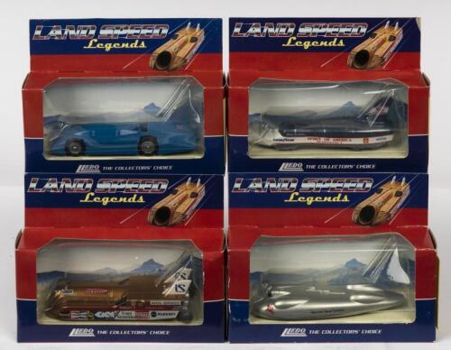 LAND SPEED VEHICLES: Four NOS Lledo Land Speed Legends includes Bluebird (Malcolm Campbell), Railton Mobil Special (John Cobb), Spirit of America - Sonic 1 (Craig Breedlove) and Thrust 2 (Richard Noble) die-cast vehicles