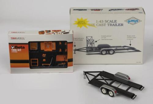 CAR TRAILER & TOOLS: NOS 1:43 scale GMP Car Trailer & TSM Model "Beta - Tool Kit" die-cast models Qty 3
