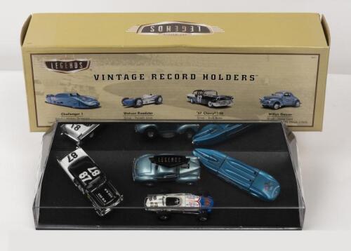 VINTAGE RECORD HOLDERS: A NOS HOT WHEELS Legends Vintage Record Holders comprising 1957 Chevy 150, 1960 Challenger I, 1963 Watson Roadster & 1965 Willys Gasser die-cast models