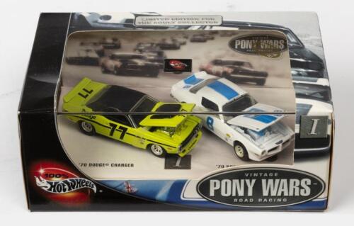 HOT WHEELS: A NOS Hot Wheels Twin Set - "Pony Wars Vintage Road Racing" comprising 1970 Dodge Charger #77 & 1970 Pontiac Firebird #8 die-cast models