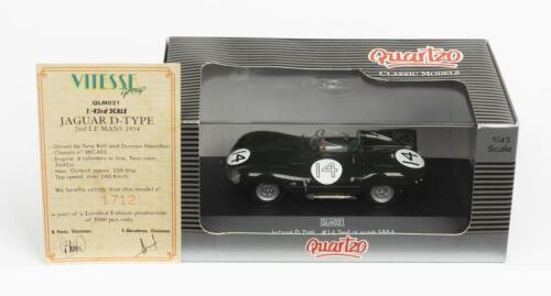 JAGUAR: A NOS 1:43 scale Quartzo Jaguar D Type 1954 2nd Le Mans #14 Rolt/Hamilton die-cast model with numbered certificate