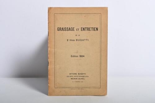 BUGATTI: A rare original 2 litres Bugatti maintenance booklet, Brochure "Graissage et entretien", 1924 edition with French text. Superb