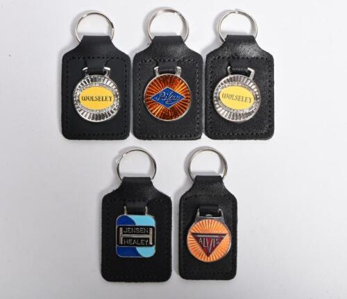 KEYRINGS: Five keyrings for British marques including 'ALVIS', 'JENSEN HEALEY', 'RILEY' 'WOLSELEY'