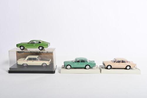 CHRYSLER: Four TRAX Valiant Chrysler models. 1970 VG Valiant Pacer Sedan (TR64), Valiant Charger, R & S Series Valiants