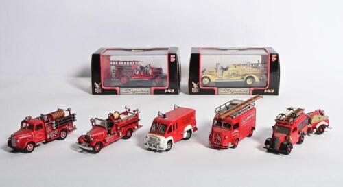 FIRE: Eight diecast models with a fire emergency theme. Boxed Yat Ming Fire Truck & 'Models of Yesteryear' models