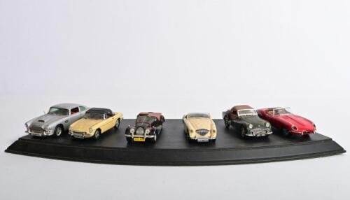 MATCHBOX (DINKY): A British Dinky (Matchbox) model set. Triumph TR4A (DYB01), 1967 SERIES 1.5 'E' TYPE JAGUAR (DYB02), 55 MORGAN (DYB03), 1956 AUSTIN HEALEY 100BN2 (DYB04), MGB (DY05), 60 ASTON MARTIN DB4 (DYB06)