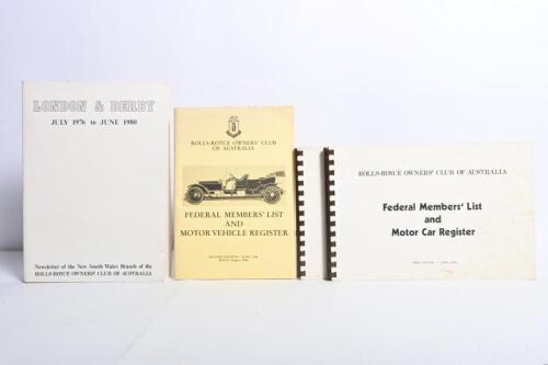 ROLLS-ROYCE: A group of four Rolls-Royce Owners' Club of Australia material. 'ROLLS-ROYCE OWNERS' CLUB OF AUSTRALIA - Federal Members' List and Motor Car Register's
