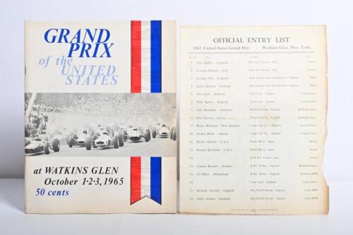 WATKINS GLEN: A superb original copy of 'GRAND PRIX of the UNITED STATES at WATKINS GLEN, October 1,2,3, 1965' Official Programme. With "OFFICIAL ENTRY LIST" sheet
