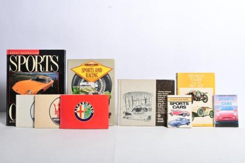 SPORTS CARS: A group of soft and hardcover books detailing sports cars. 'GREAT AUSTRALIAN SPORTS CARS AND SPECIALS' hardcover book by Mike McCarthy