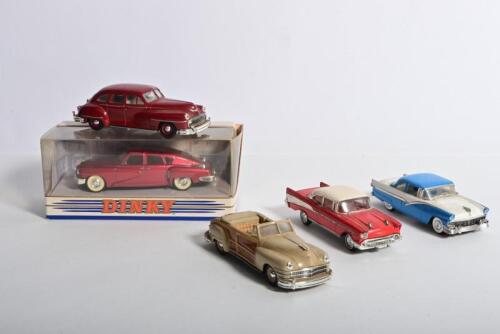 DINKY (MATCHBOX): Five DINKY (Matchbox) models. 1948 Tucker Torpedo (DY-11), 1957 Chevrolet Belair Sport Coupe (DY-2), 1949 DESOTO (DYG14-M) models