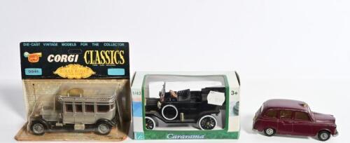 VINTAGE DIECAST: A small group of vintage diecast. Corgi CLASSICS 1912 Rolls-Royce Silver Ghost (9041) & Cararama Ford Model-T in black