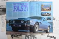 ASTON MARTIN: Six black and white Aston Martin sales brochures and road test. Three 1960's/1970's 'Emptor' (Victorian Aston Martin distributors) Aston Martin sales brochures for DB6 MARK II, DBS V8, DB6 AND VOLANTE, DBS models - 2