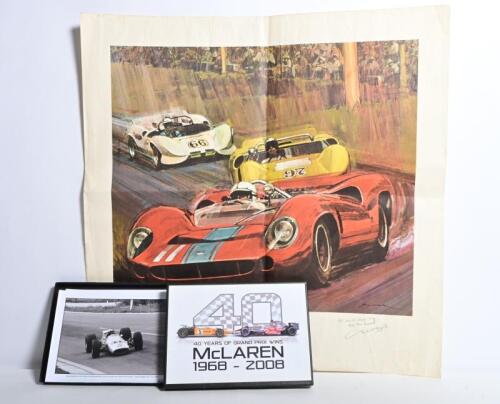 MOTOR RACING: Two interesting motor racing items. Motor racing print & '40 YEARS OF GRAND PRIX WINS McLAREN 1968 - 2008' Limited Edition box set - numbered '0043'
