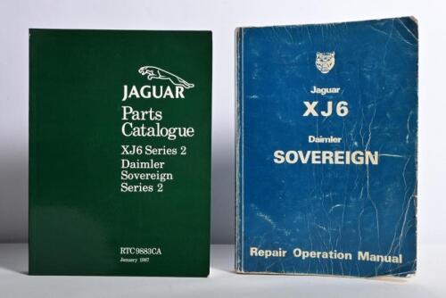 JAGUAR: Two Jaguar items. 1978 'Jaguar XJ6 Daimler SOVEREIGN, Repair Operation Manual (Publication Part No. E188/4)' & 1987 'JAGUAR Parts Catalogue XJ6 Series 2 Daimler, Sovereign Series 2' (RTC9883CA)
